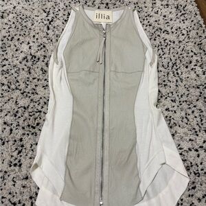 Illia White and Light Gray Zip-Front Leather-Panel Tank Top